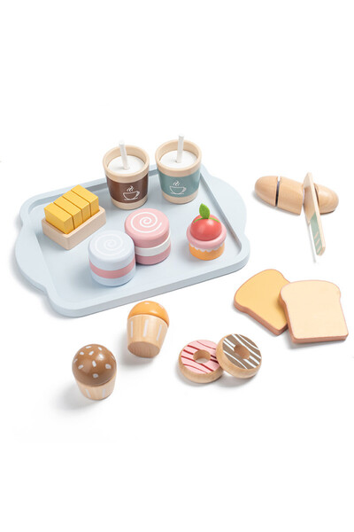 LITTLE ANGEL - مجموعة لعب الإفطار الخشبية للأطفال - لعبة طعام تظاهرية