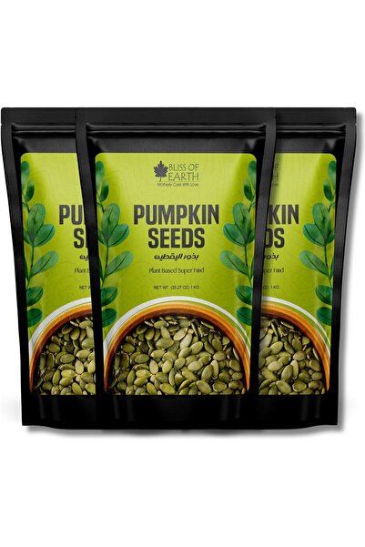 bliss of earth بذور اليقطين الهندية الفاخرة عالية البروتين لنمو الشعر، للأكل، العصائر، السلطات، الخبز 1 كجم × 3