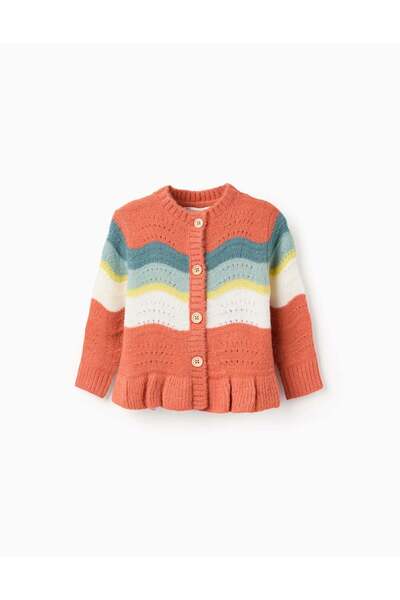 Ziddy كارديجان بخطوط متموجة للبنات الصغيرات، برتقالي/أخضر