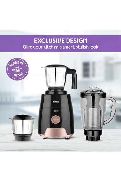 Borosil خلاط متعدد الاستخدامات ٣ في ١، ٦٠٠ واط، خلاط ومطحنة | محرك قوي، تحكم في السرعة مع خاصية النبض | سعة ١.٥ لتر