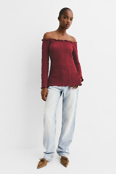 Pull & Bear Kırışık görünümlü açık omuzlu top