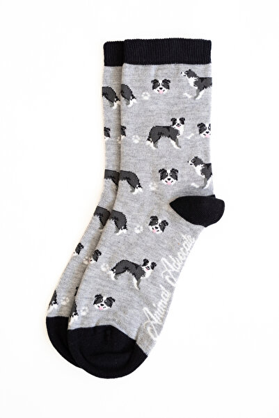 Trampoline Dog Patterned Long Socks - Patterned Socks - Gray Long Socks