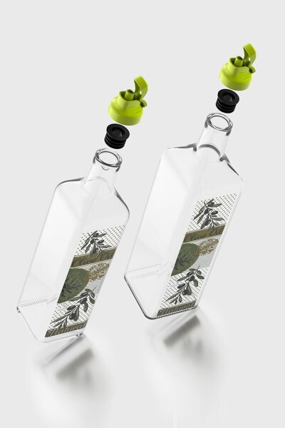 Renga Oslo Green Lidded Patterned 750 ml and 1000 ml Set of 2 Glass Oil Jars 152012