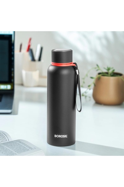 Borosil Stainless Steel Vacuum Insulated Water Bottle Black, 850ml