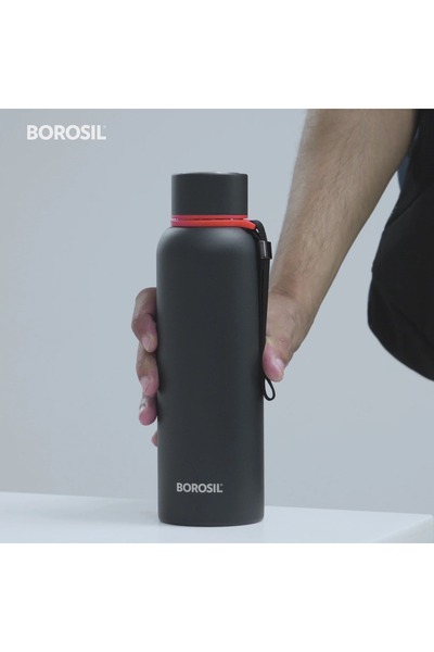 Borosil Stainless Steel Vacuum Insulated Water Bottle Black, 850ml