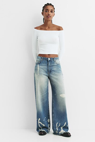 Pull & Bear Ribbed Bardot Top