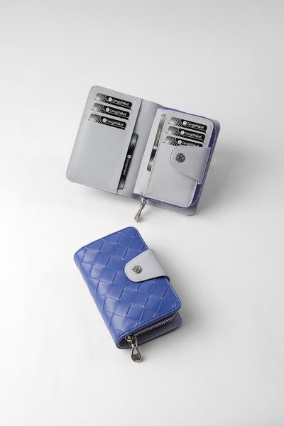 CENGİZ PAKEL Cengiz Pakel Small Size Patterned Women's Wallet/Portfolio - 65304 - Parlement/Ice Blue