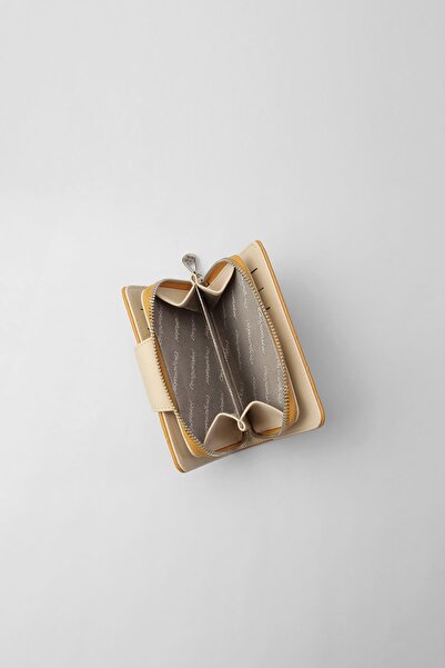 CENGİZ PAKEL Cengiz Pakel Small Size Patterned Women's Wallet/Portfolio - 65304 - Mustard/Beige