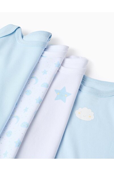 Ziddy Pack of 4 Cotton Bodysuits for Baby Boys 'Moon & Star', White/Blue