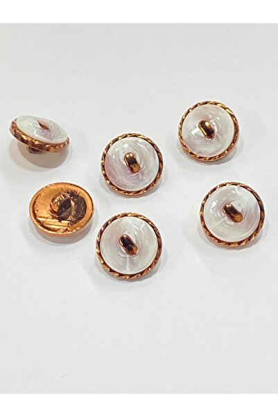 karantuhafiye Χάλκινο Μεταλλικό Γυαλιστερό Πλαστικό Κουμπί / 1,8 cm / 6 τμχ / m03104 / Λευκό