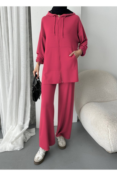 Mogi Butik Women's Modal Combed Oversize Hooded Hijab Tunic Set 3093