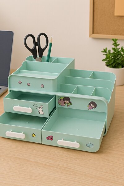 YzHome منظم سطح المكتب مع أدراج بلاستيكية، صندوق تخزين وإكسسوارات لتنظيم المجوهرات، حاوية تخزين