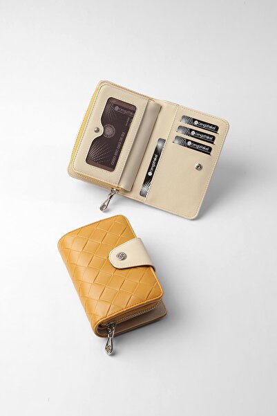 CENGİZ PAKEL Cengiz Pakel Small Size Patterned Women's Wallet/Portfolio - 65304 - Mustard/Beige