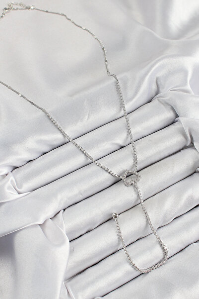 Skygo Brass Zircon Stone Heart Model Silver Color Y Necklace - Tj-Bko10447