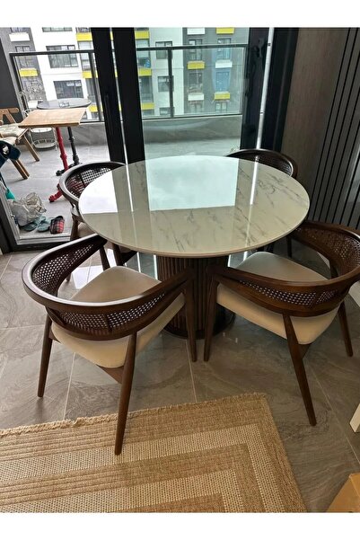 asaella mobilya Noya 100x100 Sabit Ahşap Masa Yemek Odası Takımı, Mutfak Takı...