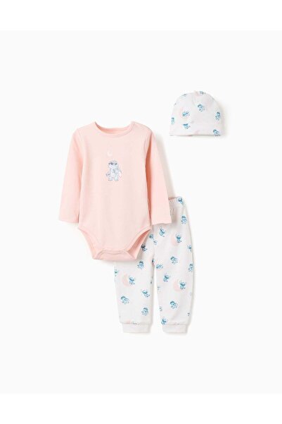 Ziddy طقم مكون من 3 قطع لحديثي الولادة "ستيتش"، أبيض/وردي