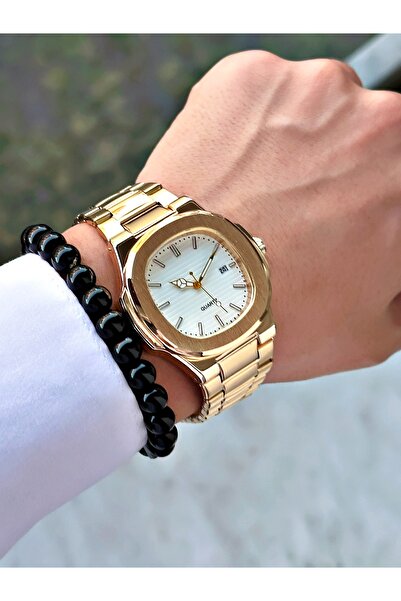 Tisaati Special Design Eşref Single Watch Model Metal Band Men's Wristwatch with Calendar - Gift Bracelet