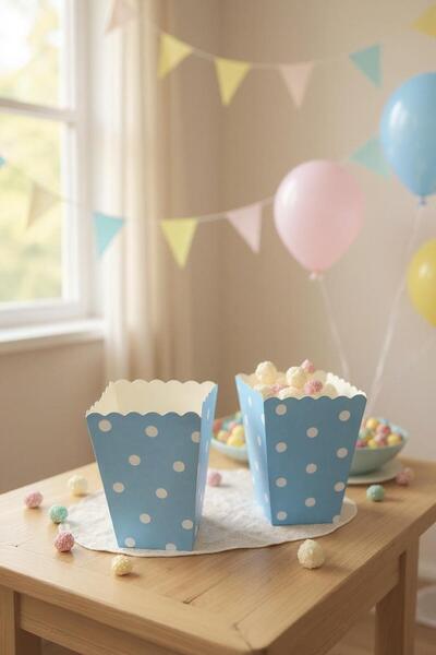 Cadde Süs Blue Polka Dot Popcorn 8-Piece Corn Box