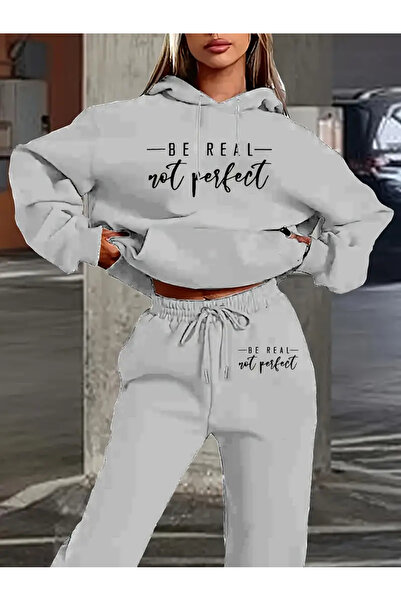 bellanova Casual Two-Piece Set for Women - "New York Brooklyn" Letter Print Hoodie & Pants, Gray,