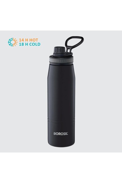 Borosil Stainless Steel Vacuum Insulated Water Bottle Black, 900ml