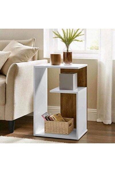 Piarcab Modern Asimetrik Ahşap Yan Sehpa | Çok Amaçlı Kitaplık & Dekoratif Ra...