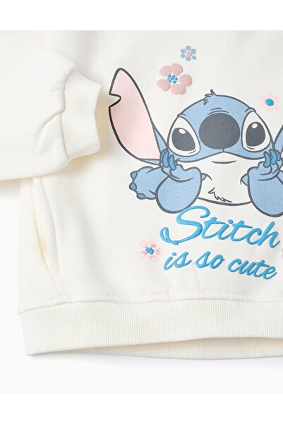 Ziddy Cotton Hooded Sweatshirt for Girls 'Stitch', White