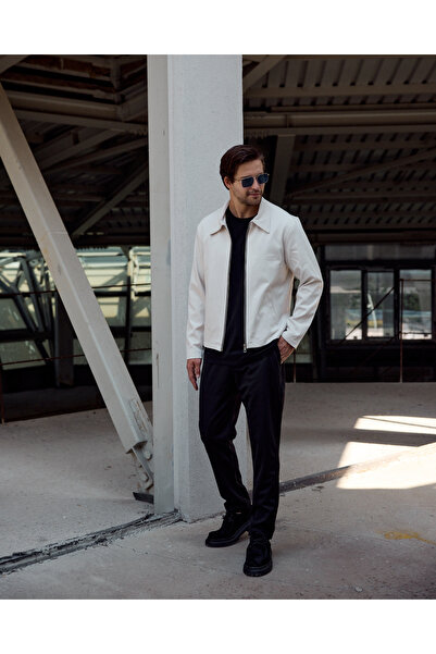 Renvo butik Casual Style Men's Black Plain Zippered Coat