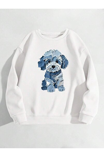 Deocept Unisex Beyaz Oversize Cherry Sweat Baskılı Bisiklet Yaka Sweatshirt