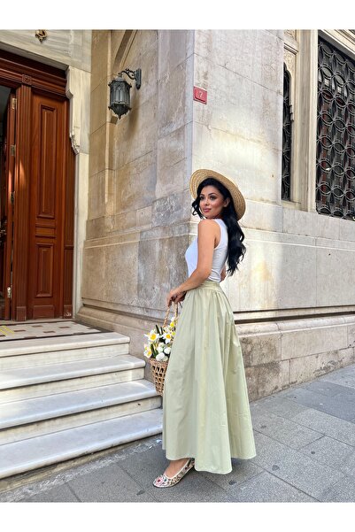 KÜÇÜĞÜM BUTİK Light Green Flared Poplin Skirt