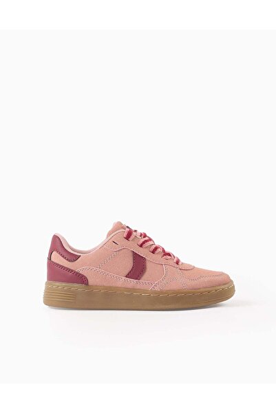 Ziddy Retro Suedine Trainers with Laces for Girls, Pink/Burgundy