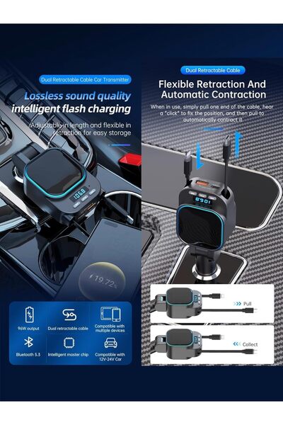 Denx Radio FM and Car Charger Touch screen Digital with USB/Type-C /Lightning Car Charger Adapter