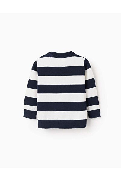 Ziddy Fine Knit Striped Sweater for Baby Boys, White/Dark Blue