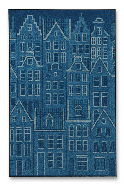 Rugs Modern Halı MOSSO Μοντέρνο Διακοσμητικό Χαλί με Θέμα το Σπίτι σε Μπλε Απ...