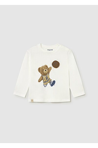 MAYORAL تي شيرت كريمي بأكمام طويلة مطبوع للأطفال الرضع 2070