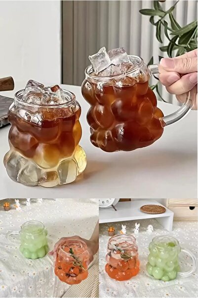 İnterlife Set of 6 Grape Bead Glasses with Straw Gifted Glass 350 ml Soft Drink Water Coffee Presentation Cocktail Glass