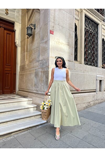 KÜÇÜĞÜM BUTİK Light Green Flared Poplin Skirt