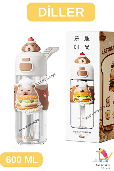 Vagonlife DİLLER TEK KAPAK ÇİFT İÇİM PİPETLİ/RAHAT BİLEK ASKILI CAPYBARA 600 ML