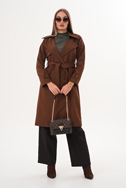 ŞİMAL Women's Belted Long Trench Coat 255115 -