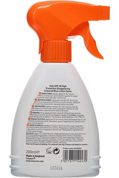 Calypso Kids Disappearing Coloured Blue Lotion Spray Spf 30 200 Ml