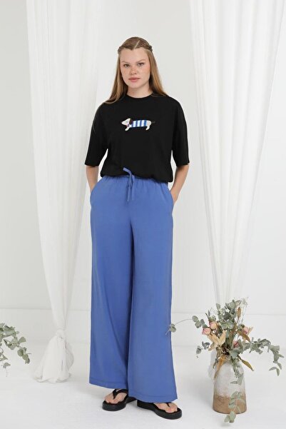 Puane Bol Paça Beli Lastikli İndigo Pantolon 20646