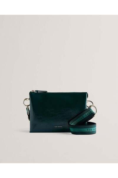 Ted Baker Webbing Leather Crinkle Crossbody Bag Mid-Green