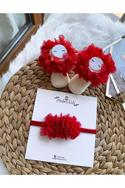 Dündar 0-2 Yaş Kırmızı Fırfır Çorap - Bandana Set