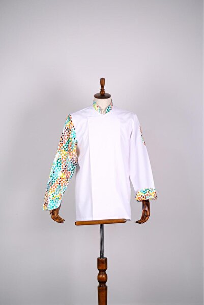 BURAK ALDAY SHOES سترة طهاة من قماش مستورد منقوشة بأزرار كبس للجنسين، سترة طه...