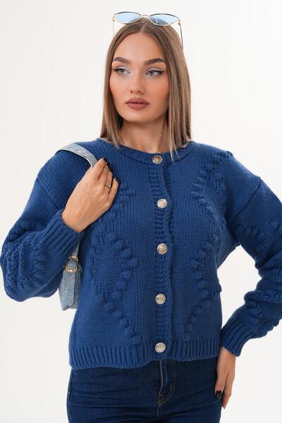 ŞİMAL Kadın Kabartma Desenli Düğmeli Triko Örme Hırka 255228 -