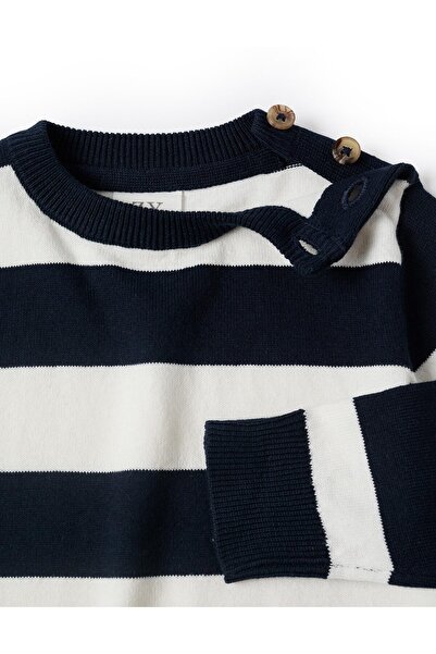 Ziddy Fine Knit Striped Sweater for Baby Boys, White/Dark Blue