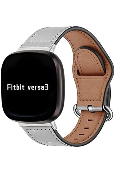 O Ozone أحزمة ساعات جلدية | ساعة فيتبيت سينس وساعة فيتبيت فيرسا 3 الذكية - رمادي