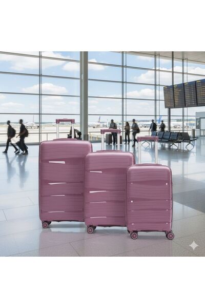 Laguna %100 Silikon PP Kırılmaz Gül Kurusu 3'Lü Valiz & Bavul Seti