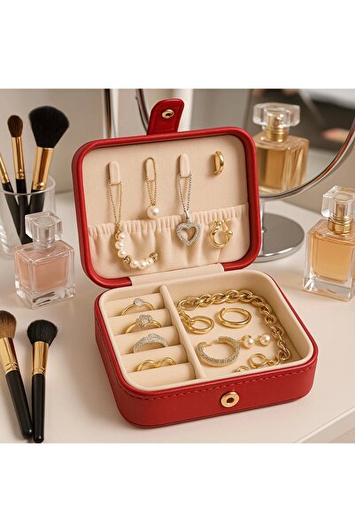 Evistro صندوق مجوهرات جلدي صغير منقوش بنمط البقلاوة للسفر، منظم مجوهرات، مقاس...