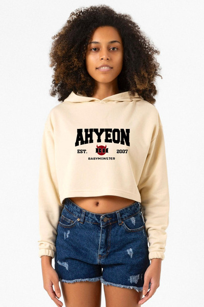 Tshirthane Ahyeon Babymonster Est Beige Women's Crop Hoodie