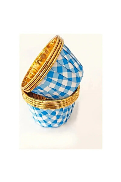 BEST PARTİ Metallic Turquoise Blue Gold Color Muffin Cupcake Cake Mold Set of 25